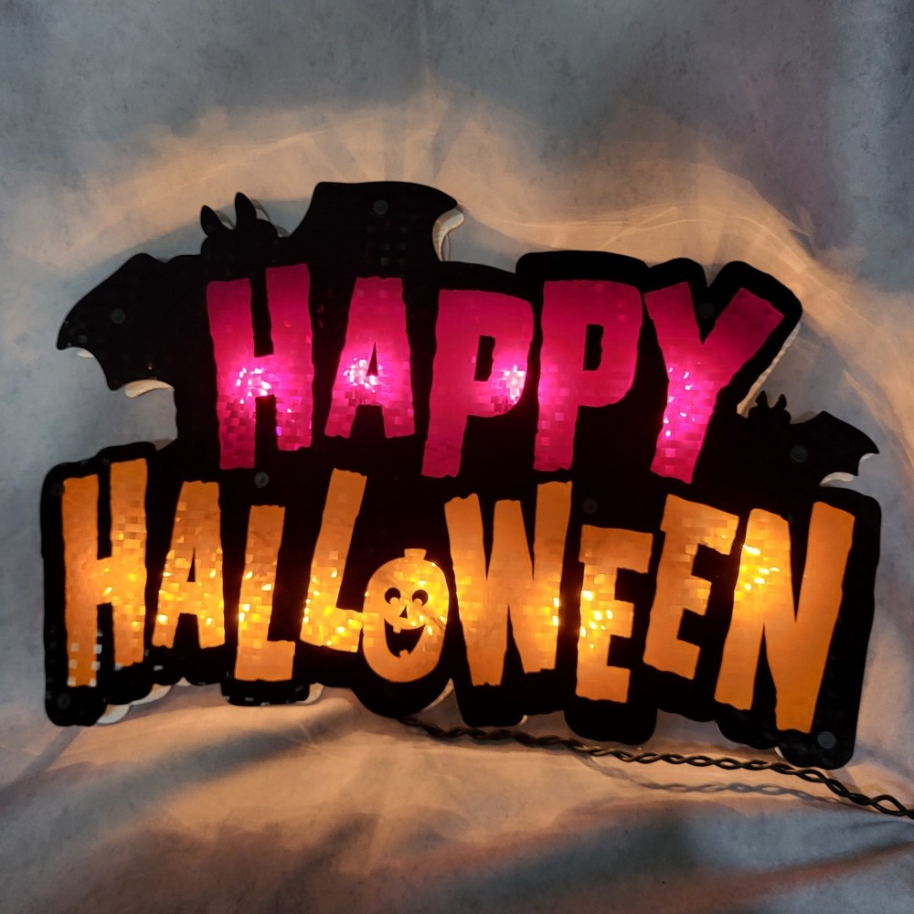 Lighted Happy Halloween Sign Window Silhouette Decoration Indoor Outdoor Prop